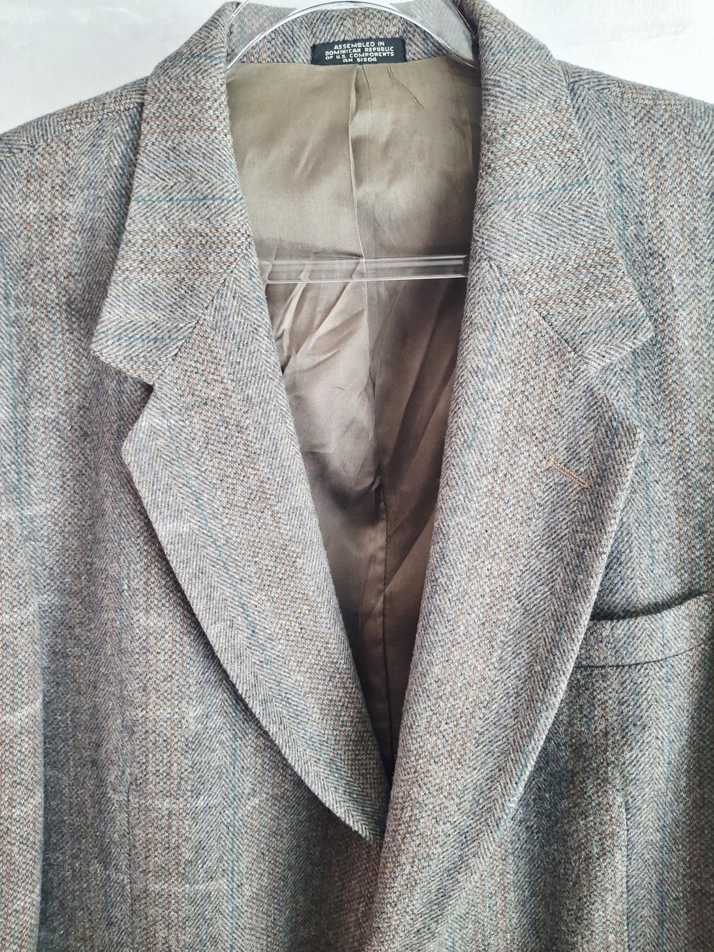 Towncraft Men's Herringbone Tweed Blazer with Subtle Plaid Blue Stripe
